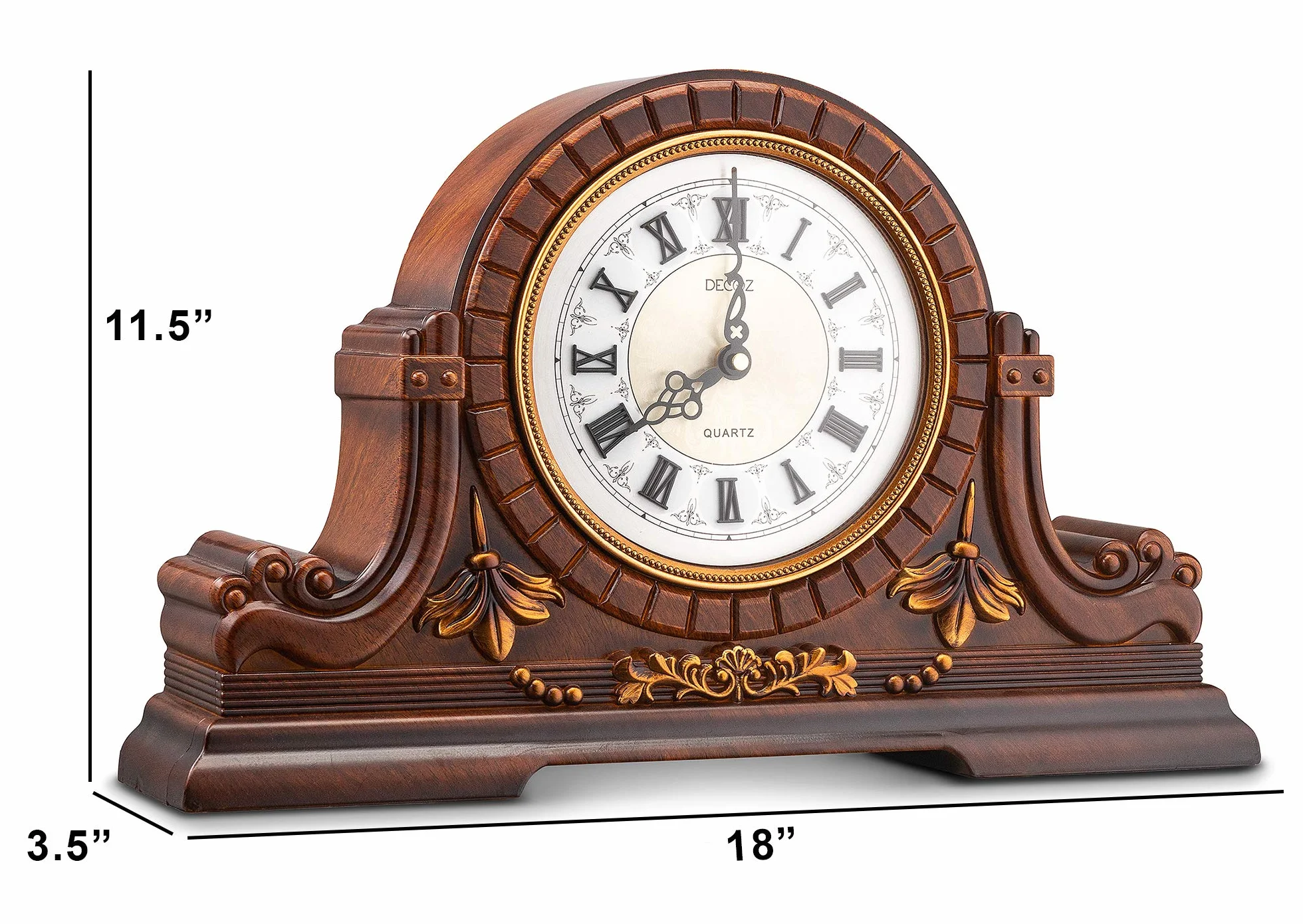 Decodyne Grande Horloge de Cheminée Antique Chiffres Romains Imitation Bois
