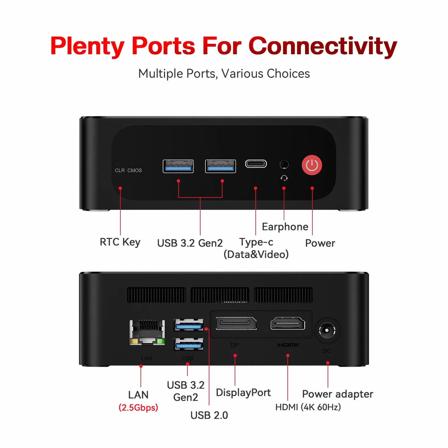 Beelink SER5 Pro Mini PC AMD Ryzen 5 5625U 16Go DDR4 480Go SSD M.2 2280 4K@60Hz HDMI/DP WiFi6 Bluetooth 5.2 RJ45 2.5G