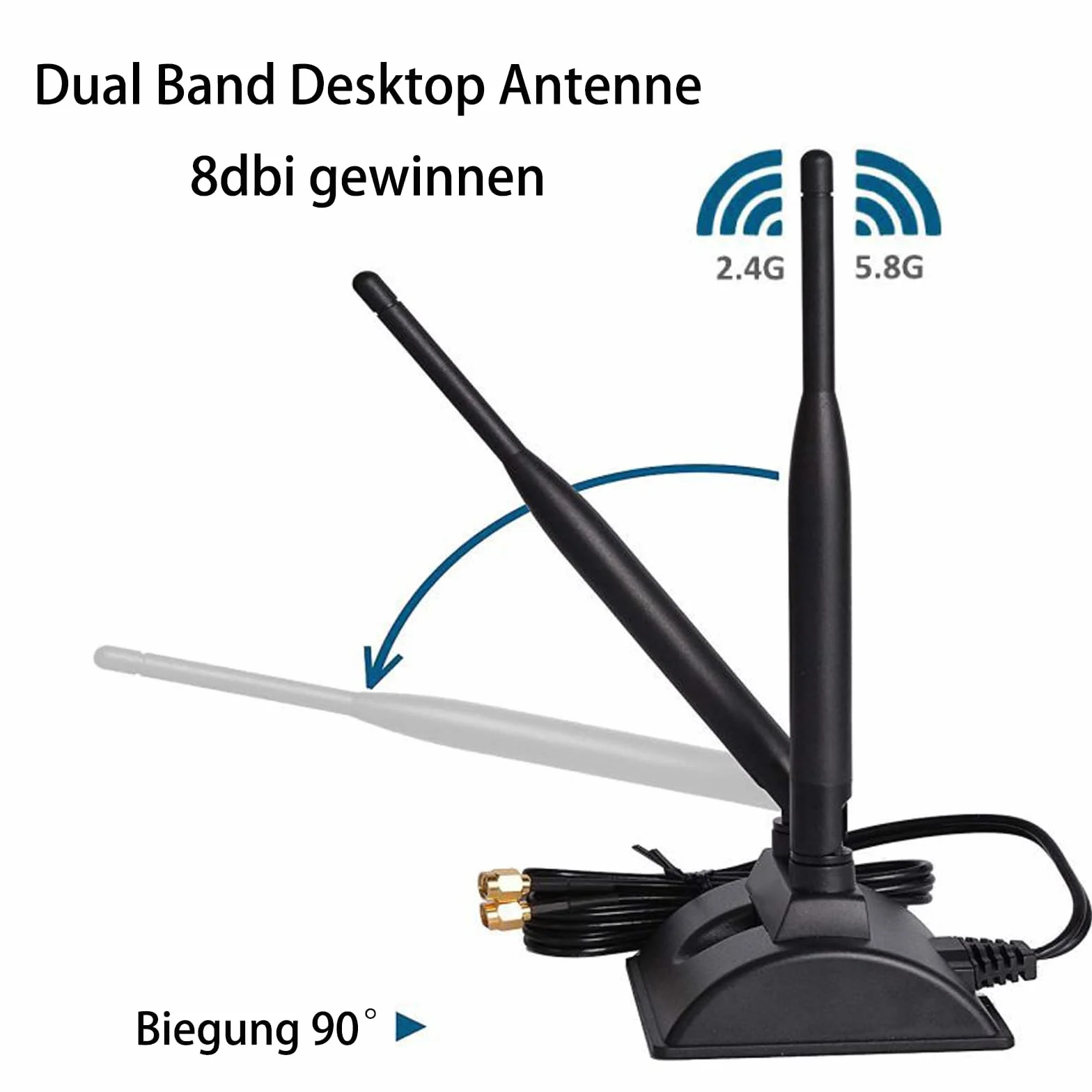 GERUI Tianxian-01 dwuzakresowa antena Wi-Fi 8 dBi 2,4 GHz 5,8 GHz, adapter SMA, Bluetooth 6DB, wielokierunkowa High Gain, rozszerzona antena z podstawą magnetyczną
