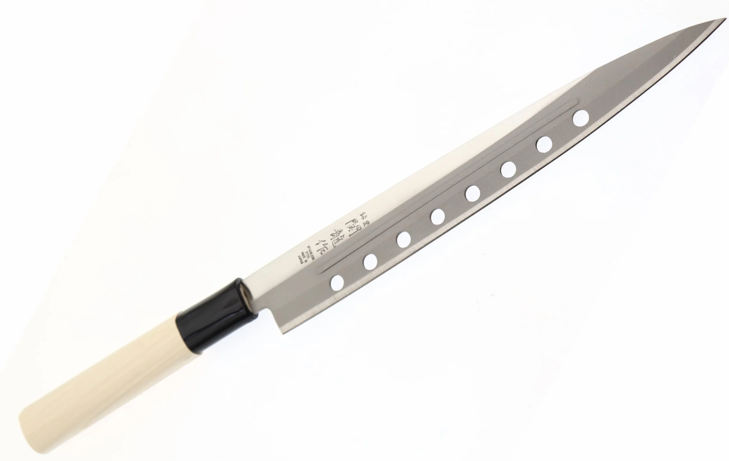 Cocktail7 Couteau Japonais Yanagiba Sashimi Sushi Couteaux de Cuisine pour Filet de Poissons Japon Acier Inoxydable Lame 21 cm Fabriqué au Japon (Avec Alvéoles)