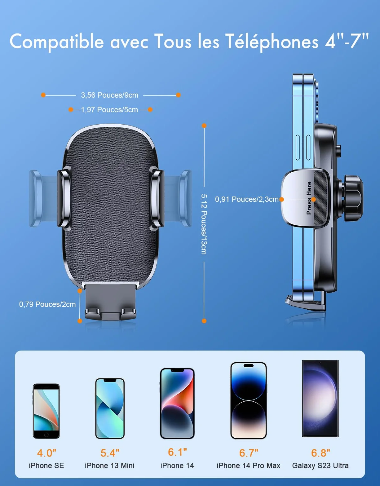 Mohard Support Telephone Voiture Ultra Robuste Orientable 360° Accroche Telephone Ventouse pour Smartphones 4-7"