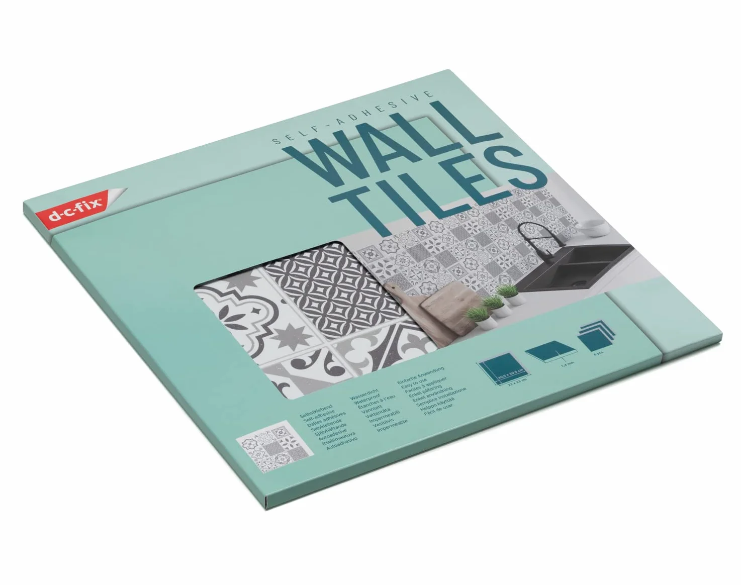 d-c-fix Oriental Tuile Dalles Murales Adhésives Lot de 6 33x33 cm Carrelage Adhésif Cuisine Salle de Bain Gris Crédence Adhésive Étanche Décoratif