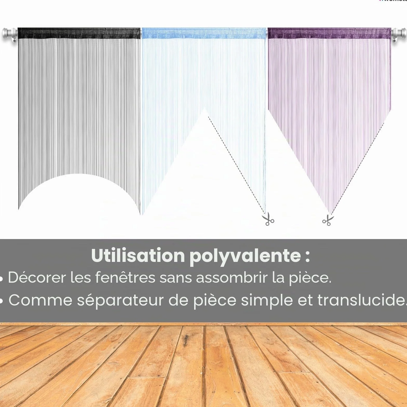 Rideau à Fils 90x245 cm Noir oekoTex Raccourcissable Lavable