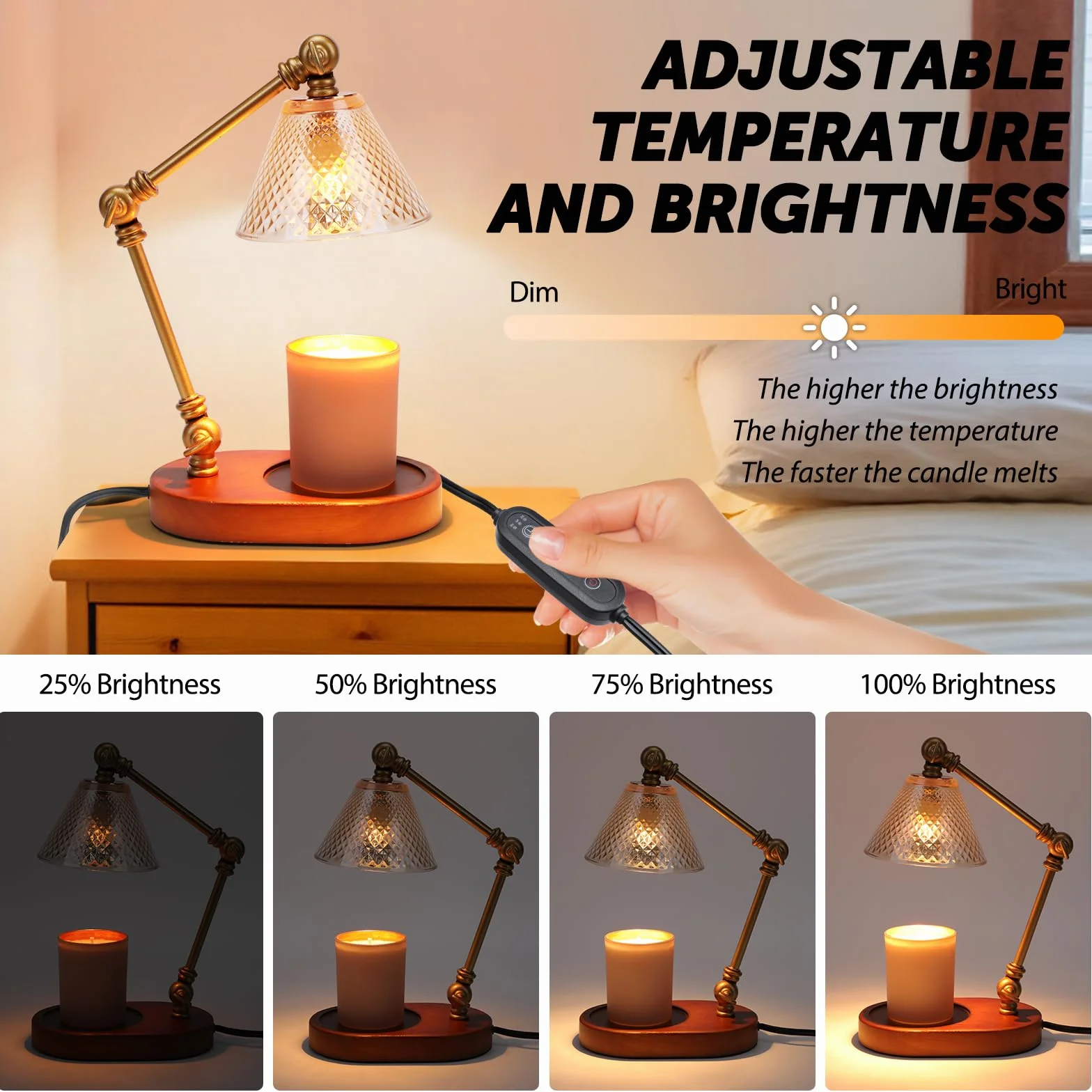 Lampe Chauffe-Bougie avec Variateur et Minuterie, Fondeur de cire de bougie électrique avec 3 interrupteurs à angle réglable, Chauffe-bougie filaire pour la décoration de la maison (2 Ampoules)