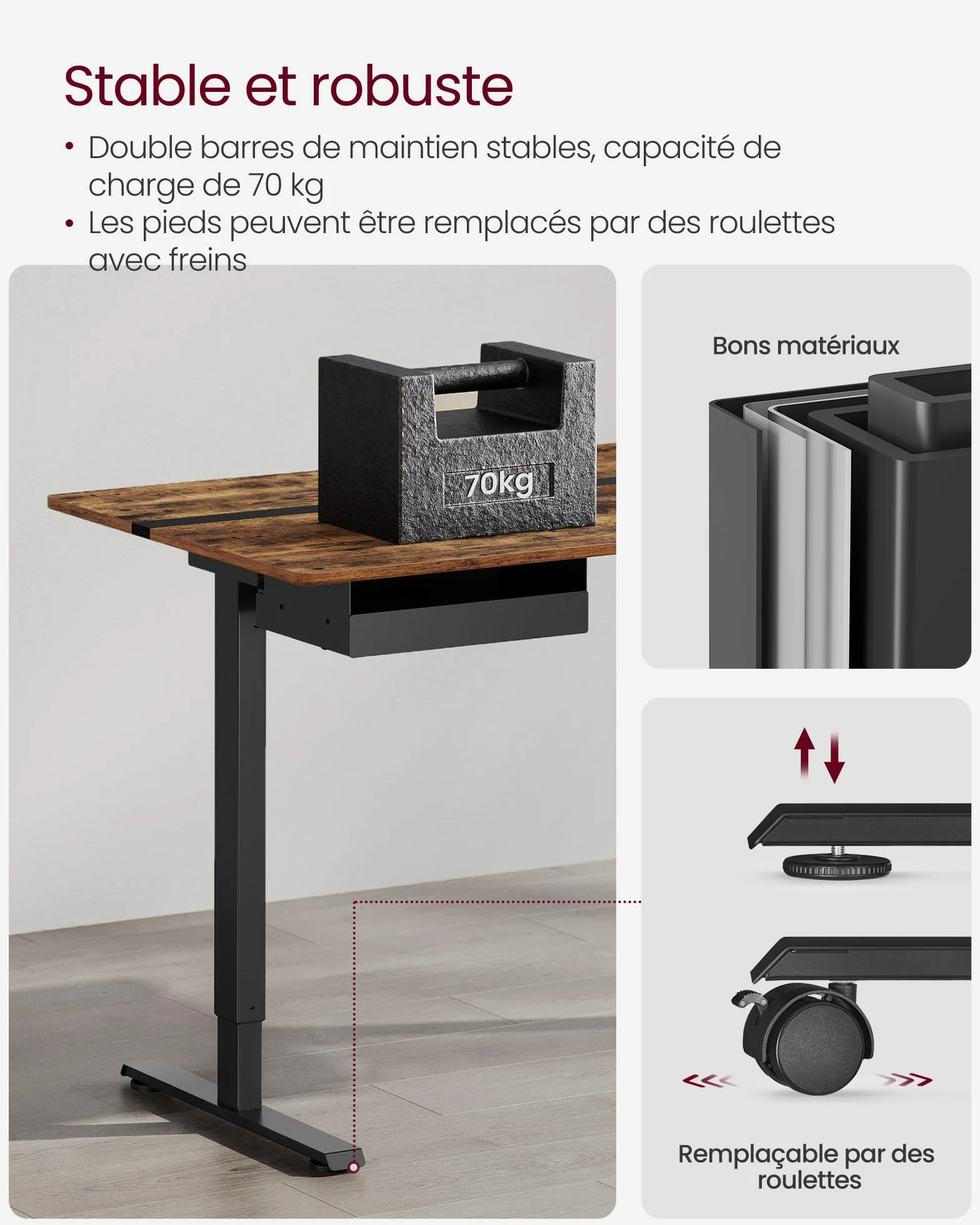 VASAGLE Bureau Électrique RÉglable en Hauteur, Bureau Assis-debout, Surface 60 x 140 cm, RÉglable en Continu, Fonction MÉmoire de 4 Hauteurs, Marron Rustique et Noir LSD114X01