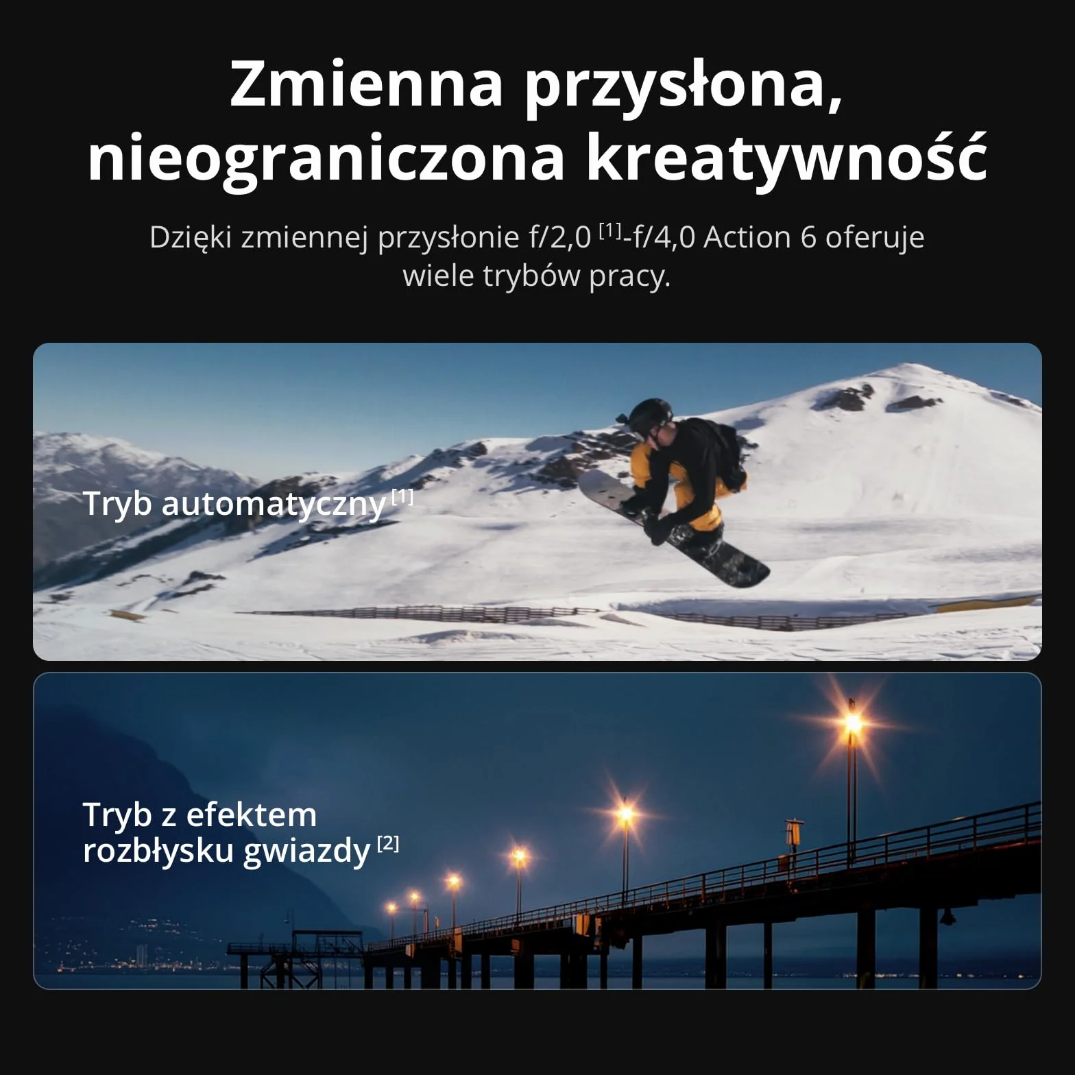 DJI Osmo Action 6 Essential Combo, podwodna kamera sportowa z matrycą kwadratową 1/1,1″ i pamięcią 50 GB, zmienną przysłoną f/2,0–f/4,0, odporna na zimno, 4 godziny pracy na akumulatorze, 8K