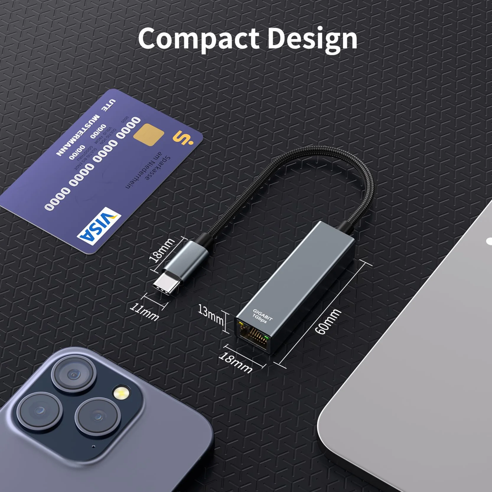 Adaptateur USB-C vers Ethernet Gigabit Thunderbolt RJ45 Réseau LAN Compatible iPhone 15 Pro Max MacBook Pro Air Galaxy S23