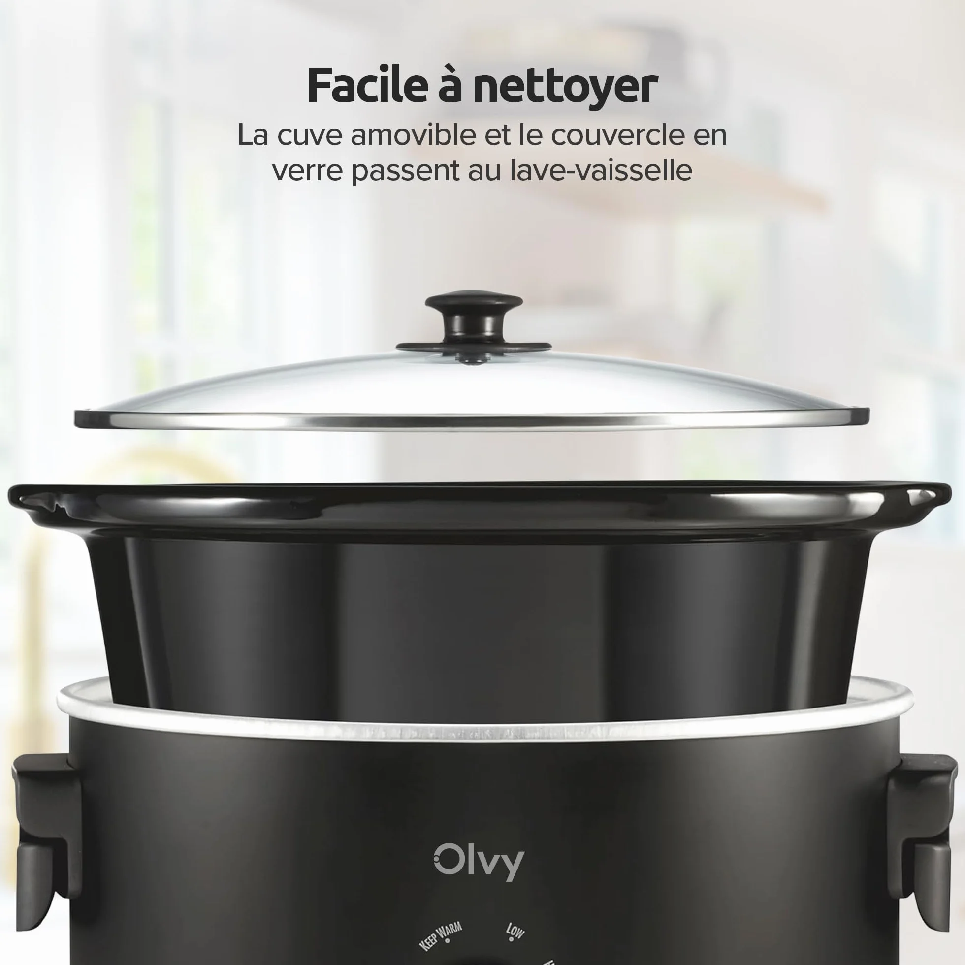 Olvy Mijoteuse 6 l en céramique avec 3 niveaux de cuisson et poignées pliables