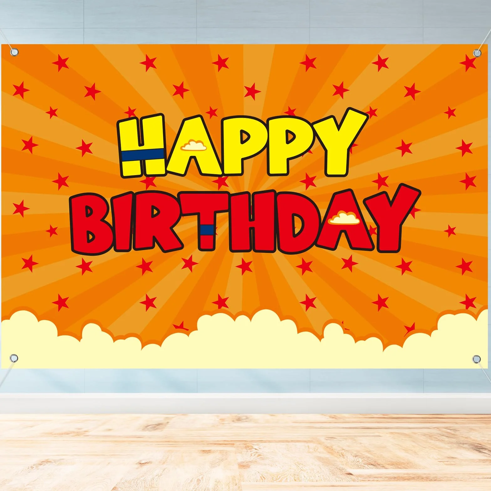 SAVITA Anime Birthday Banner 152x100cm Étoiles Jaunes et Rouges Décoration Photo Fête Garçons Enfants