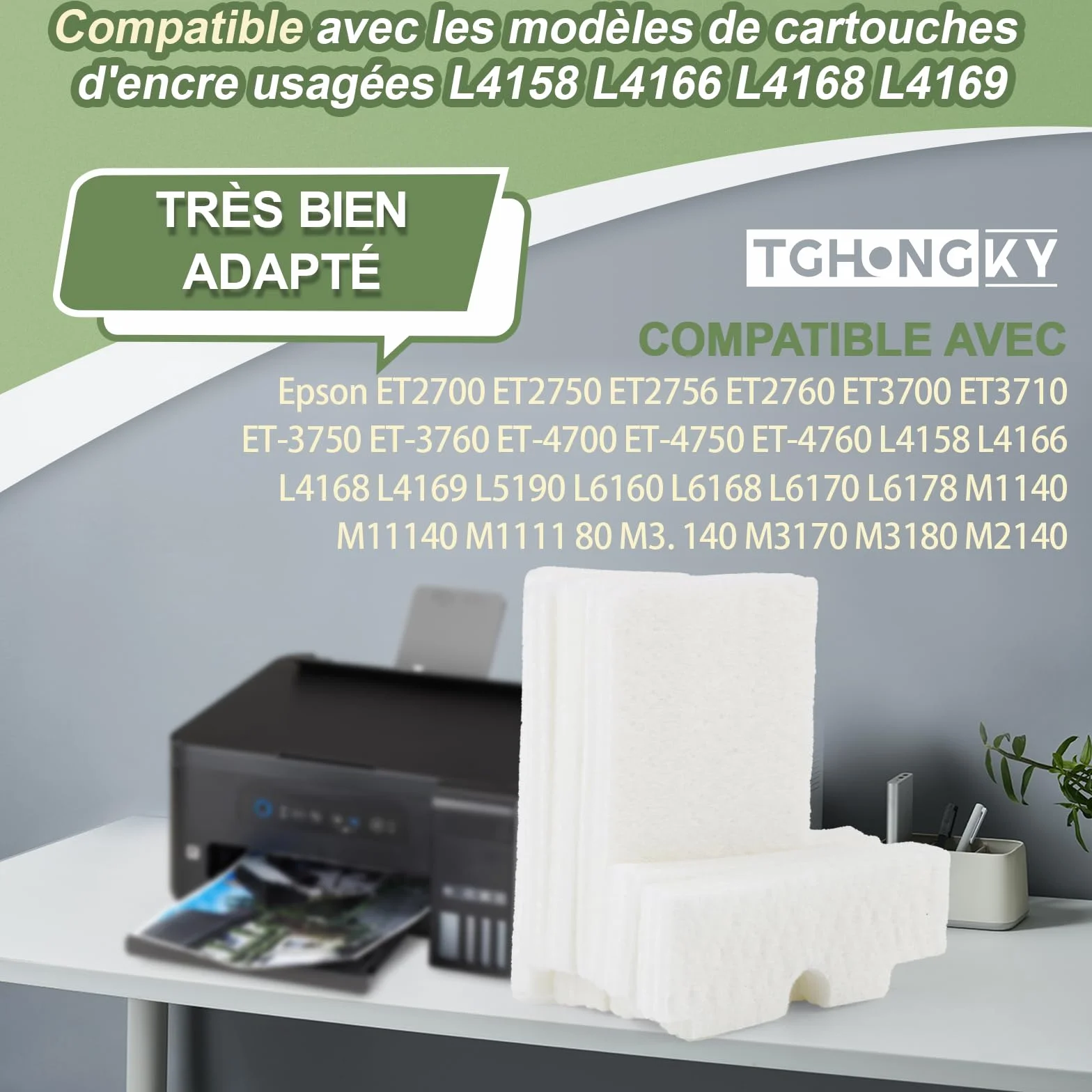 Eponges pour boîte d'entretien Epson ET-2700 ET-2750 ET-2756 ET-2760 ET-2851 ET-2850 ET-2856 ET-3700 ET-3710