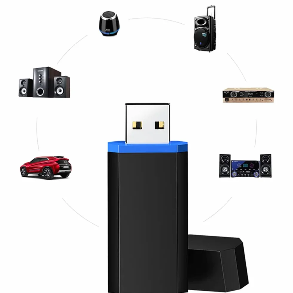 Retoo Adapter USB AUX Bluetooth 5.0 z Kablem 3,5 mm Nadajnik Bluetooth Audio Kompatybilny z Samochodowym Systemem Audio Bezprzewodowa Pamięć Klucz Plug and Play