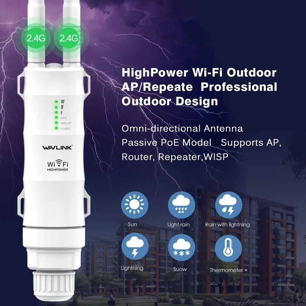 Potężny zewnętrzny wzmacniacz WiFi z anteną WiFi dalekiego zasięgu - Wavlink N300 wzmacniacz 2,4G - Outdoor Poe Zewnętrzny wzmacniacz WiFi - idealny do dużych odległych przestrzeni