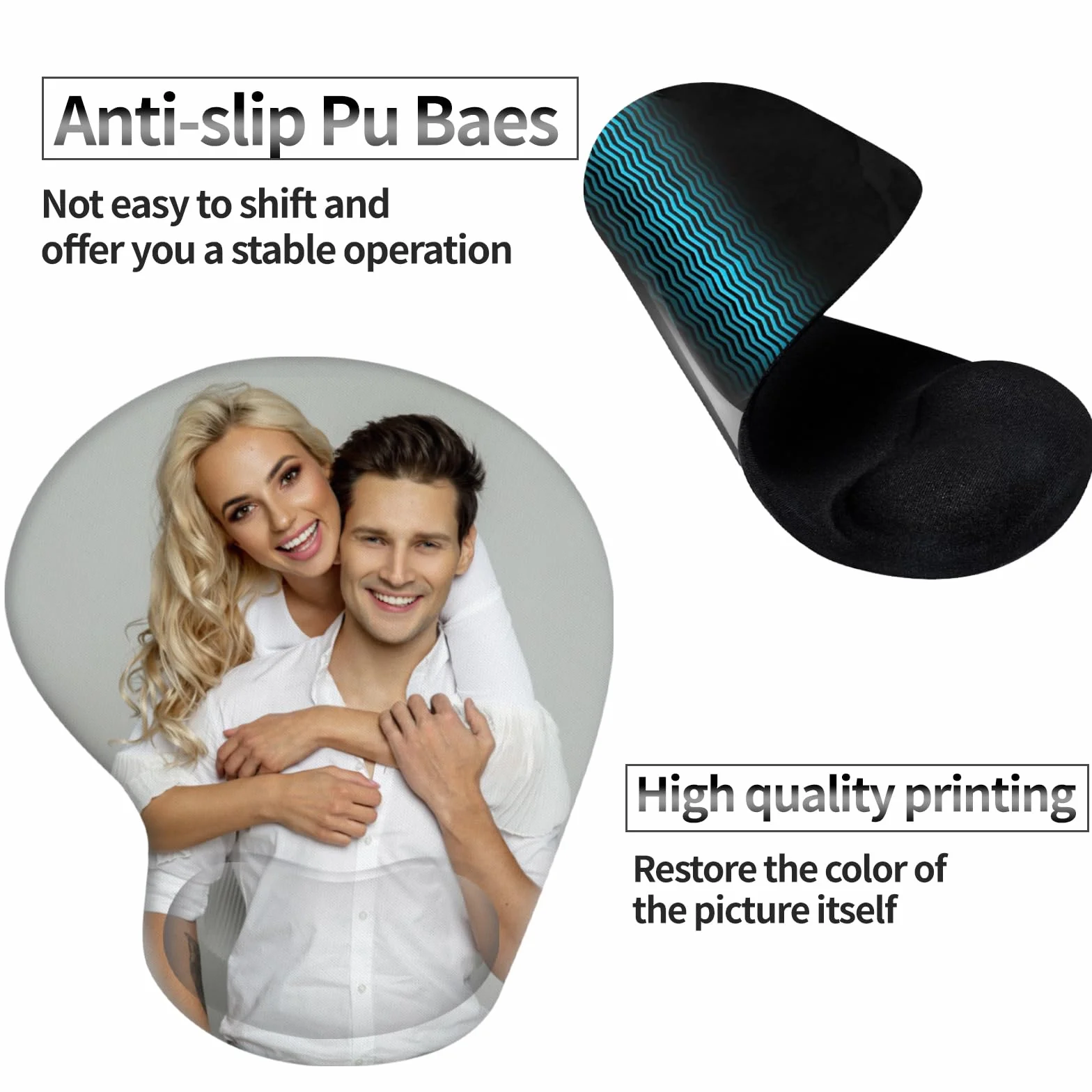 Tapis de souris personnalisé ergonomique avec support de poignet, base antidérapante, coussin en gel