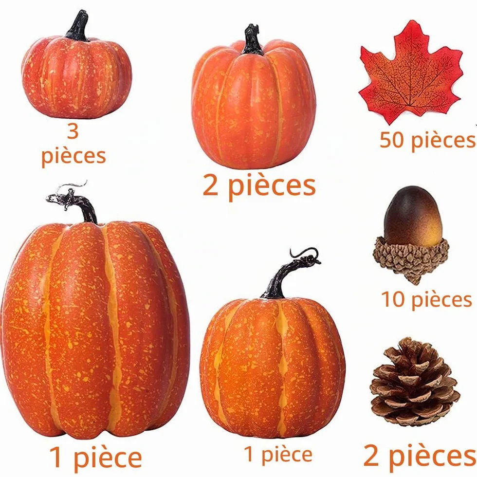 Ensemble de décoration d'automne citrouille artificielle grande taille feuilles d'érable pommes de pin glands