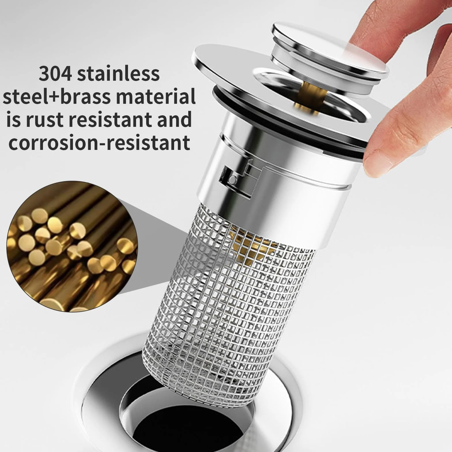 Bonde de lavabo Pop Up Universel, Filtre de vidange en Acier Inoxydable, Anti-colmatage avec Crépine 2 Pièces