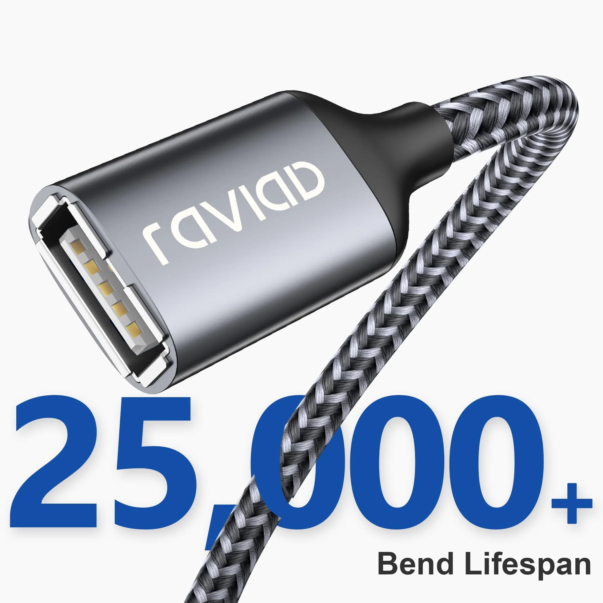 RAVIAD Câble Rallonge USB 2.0 2M Mâle A vers Femelle A Nylon Tressé Gris