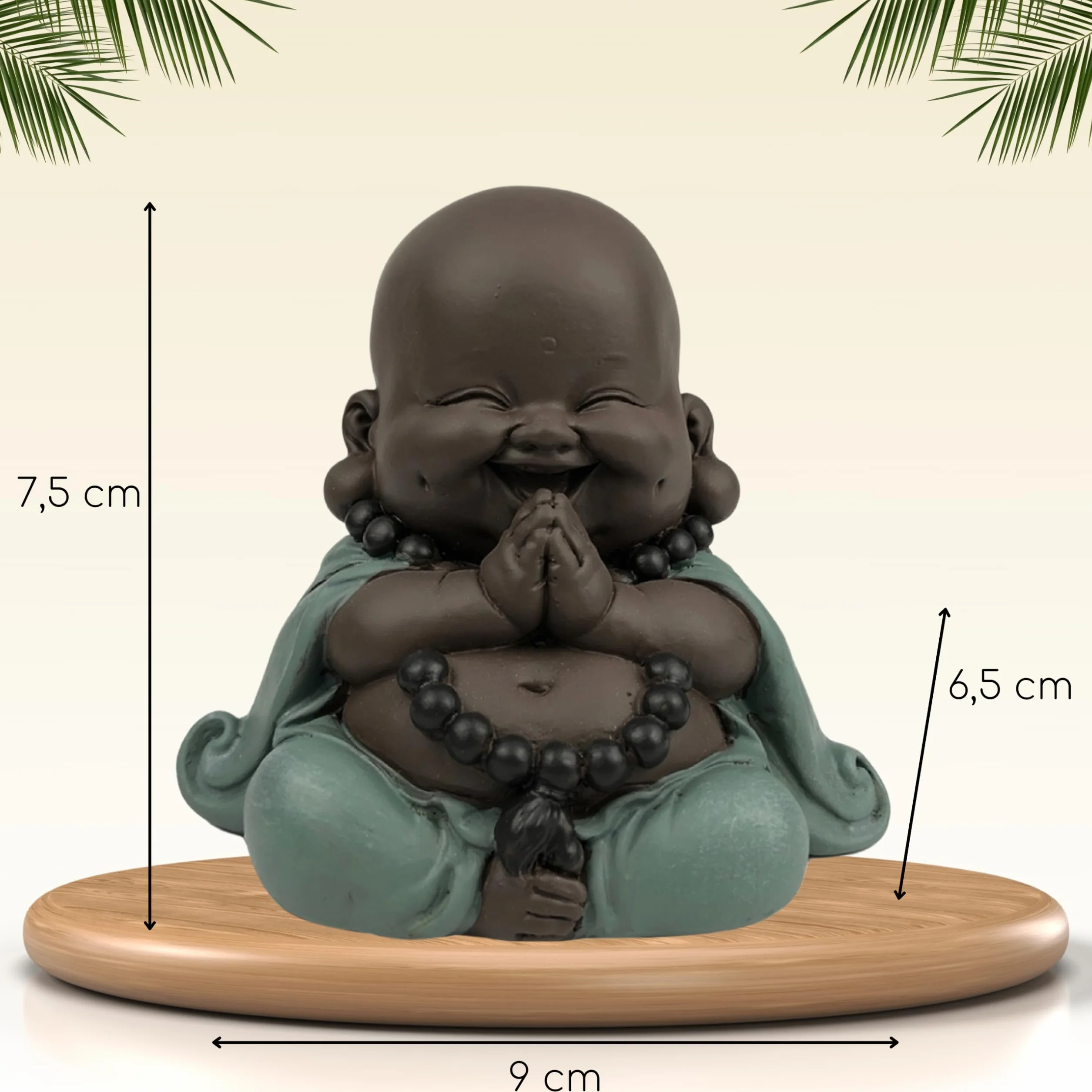 Statue Bouddha Rieur Porte Bonheur Décoration Feng Shui Zen 9cm Vert Marron Zen'Light