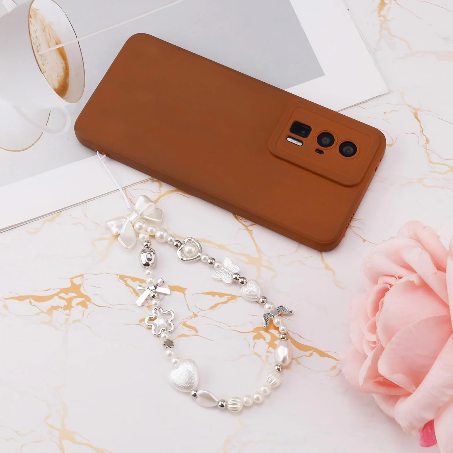 Pasek do Telefonu, Perla Serce Kokarda Koralikowy Wisiorek do Telefonu Uroczy Y2K Pasek do Telefonu Brelok do Telefonu Pasek na Nadgarstek Telefonu na Brelok Plecak Portfel Aparat