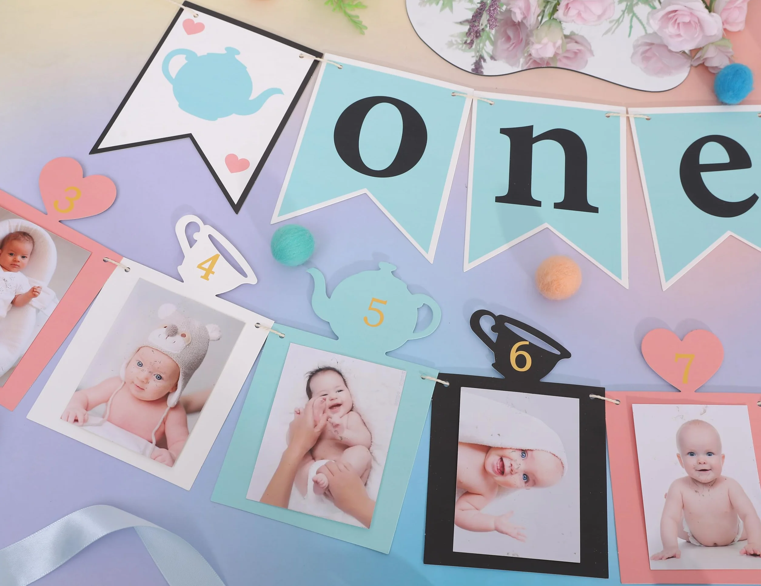 WAWUO Bannière Alice in ONEderland, décoration de 1er anniversaire