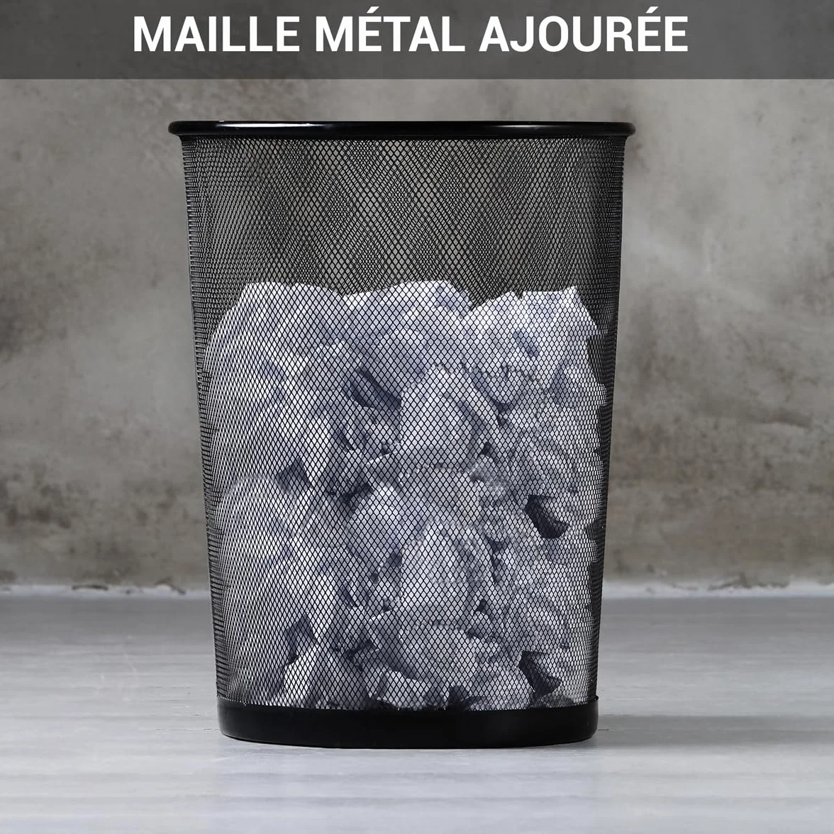 Waytex Lot de 3 Corbeilles à Papier Bureau Métal Mesh Noir 18L Diamètre 29,5cm x Hauteur 34cm