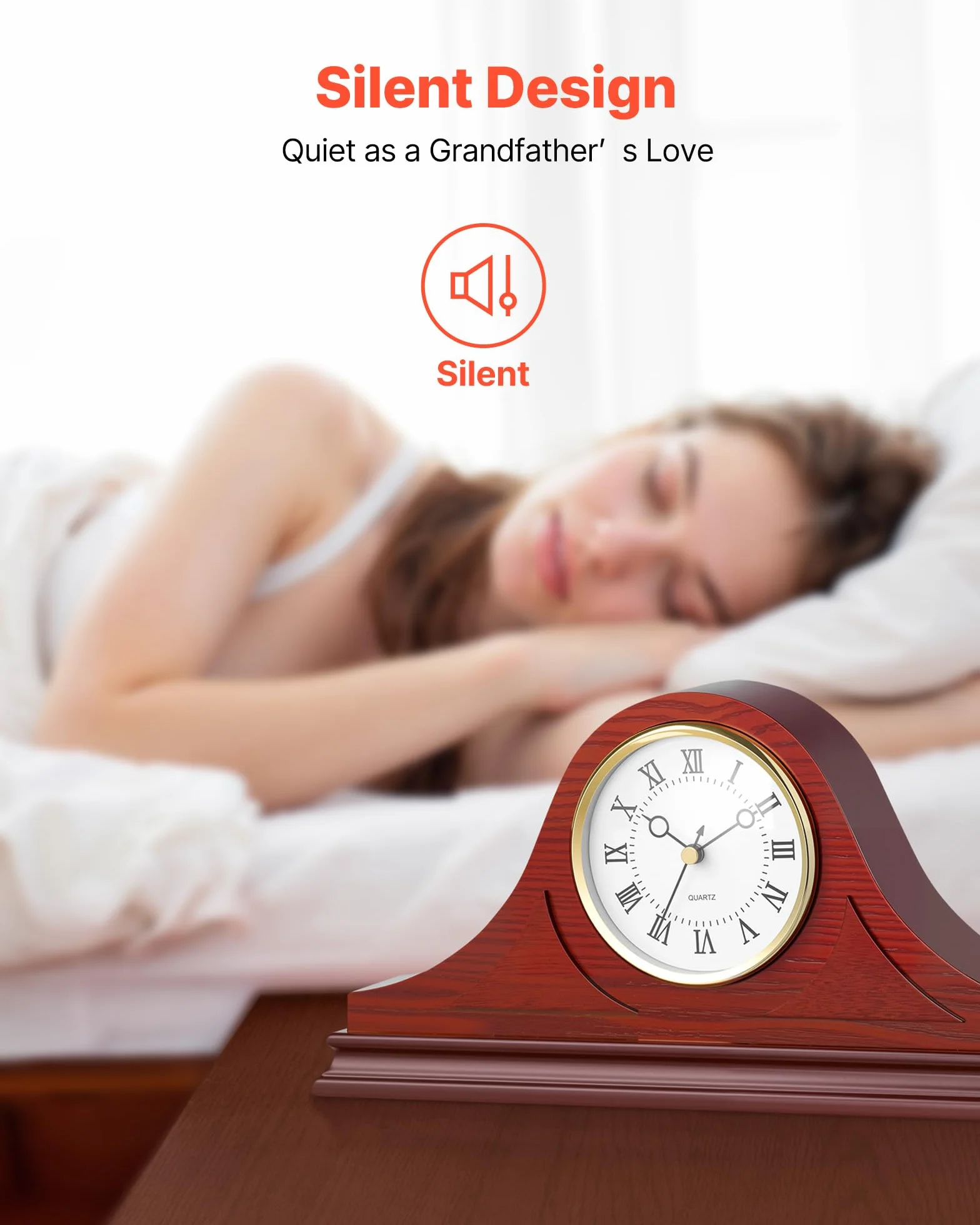 VEVOR Horloge de Cheminée Rétro 164 mm MDF Mouvement Quartz Design Silencieux Décoration Intérieure Finition Bois de Cerisier