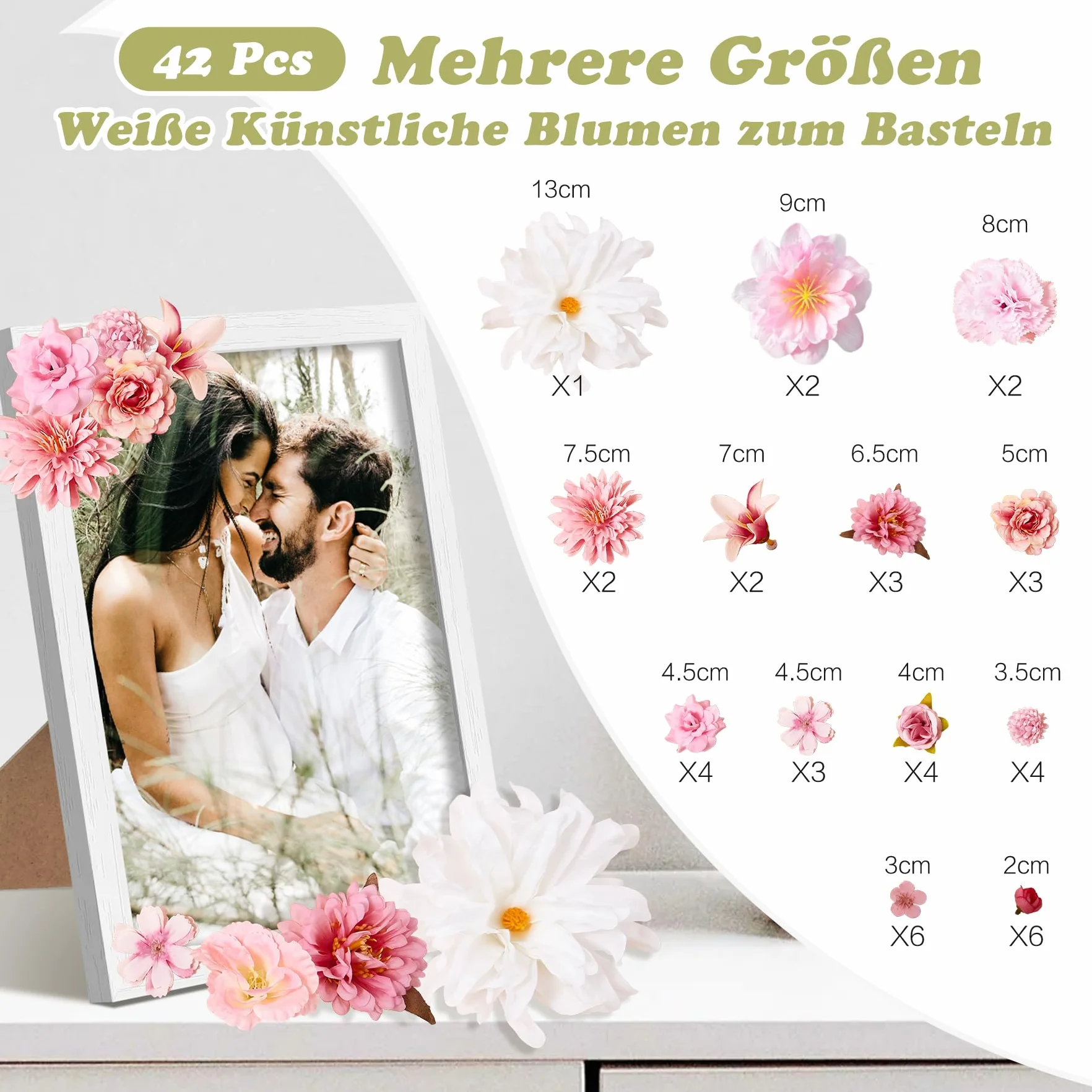 Fleurs Artificielles Deco 42 Pièces Petite Tête de Fleur Rose 2-13cm pour DIY Bricolage Scrapbooking Decoration