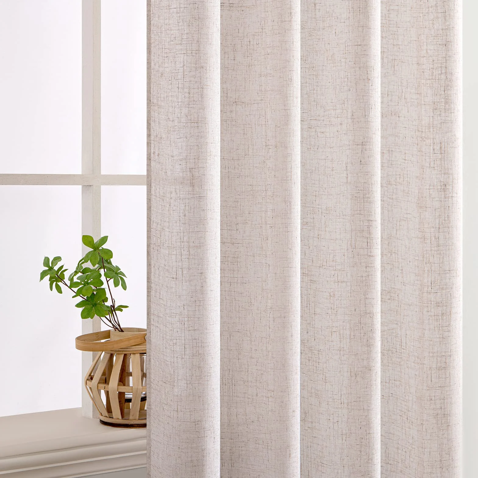 MIULEE Rideau Voile Modernes en Lin Translucide pour Deux Portes de Balcon Rideaux pour Salon Chambre à Coucher Lot de 2 Lin Naturel Blanc HxL 245x140 cm
