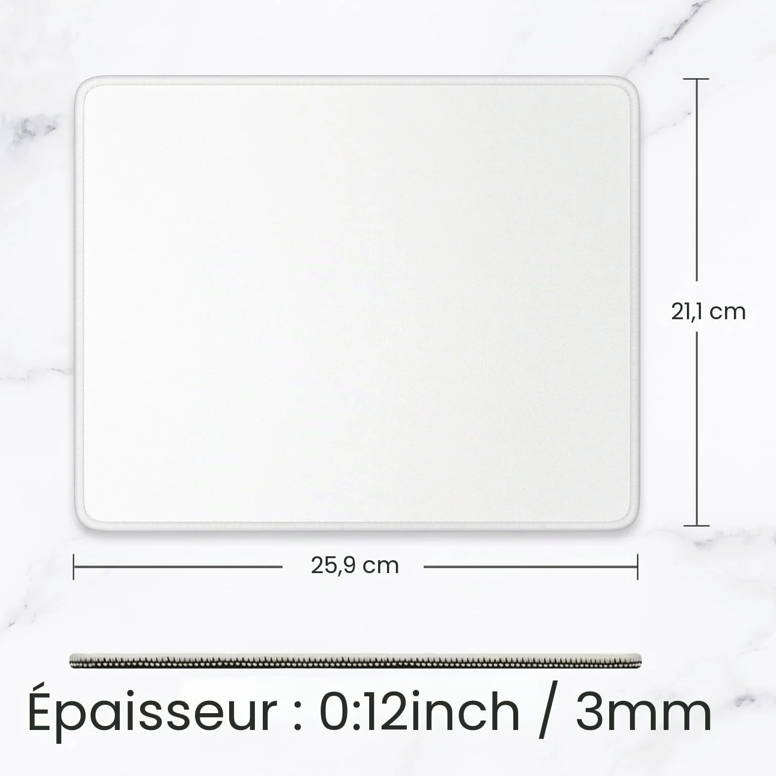 Tapis de Souris Carré Texturé 25,4 x 21,4 cm Bord Cousu Imperméable Antidérapant Caoutchouc Blanc Ivoire