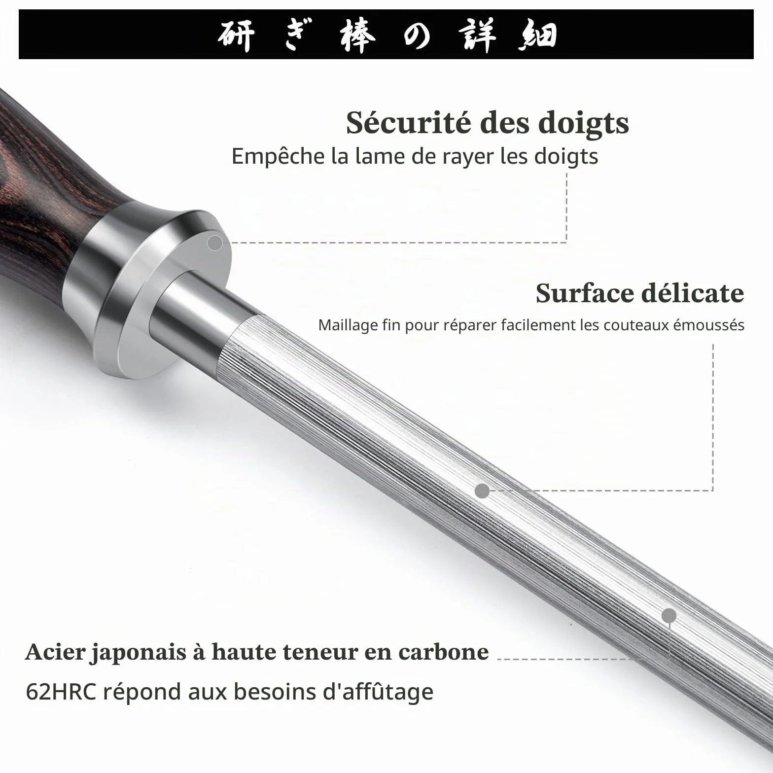 HOSHANHO Fusil à Aiguiser Professionnel 30 cm, Aiguiseur Couteaux de Cuisine avec Manche en Bois de Pakkawood