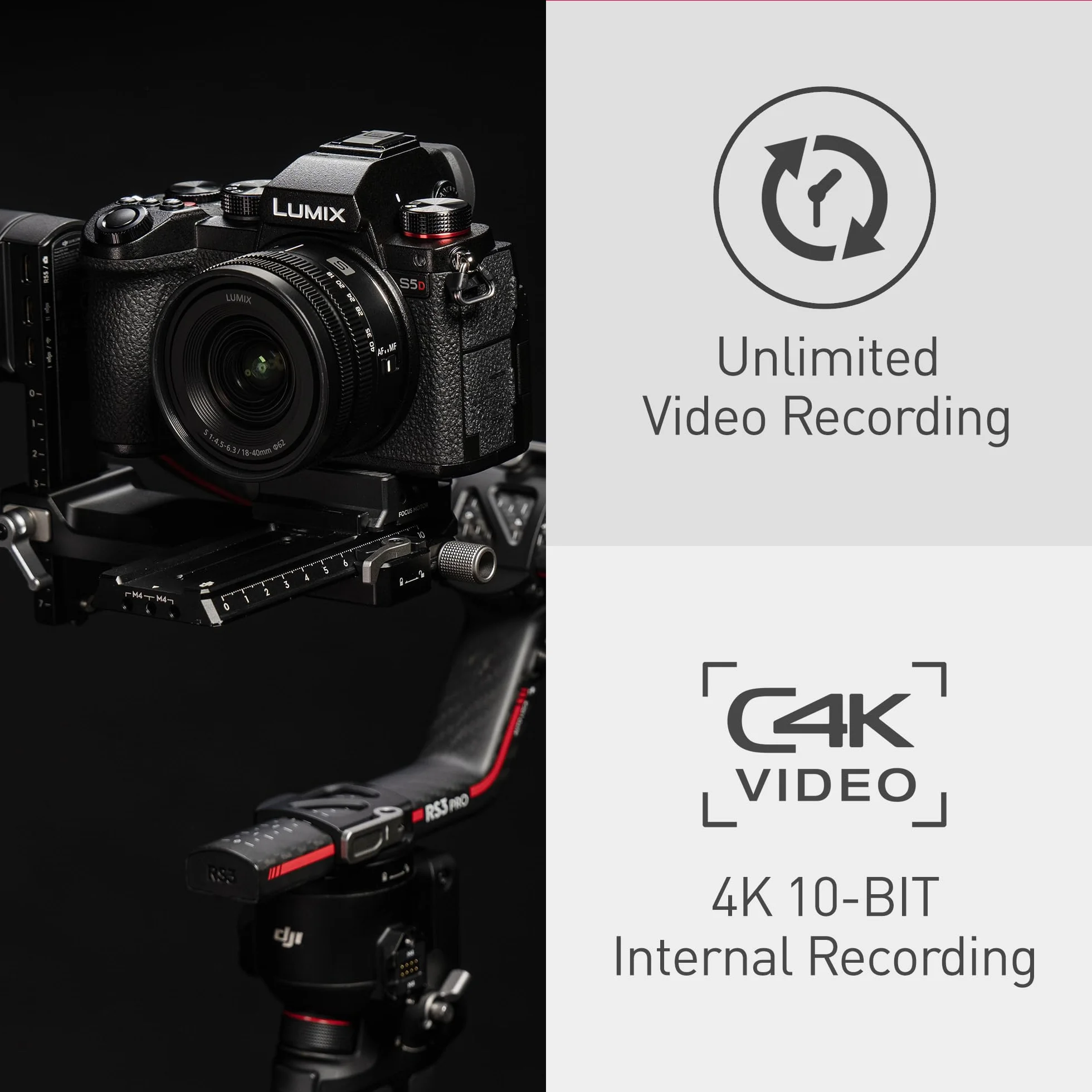 Panasonic Lumix S5D, Pełnoklatkowy Bezlusterkowy Korpus Aparatu, z Obiektywem S-R1840E 18-40mm, 24.2MP, 4K 60P Nagrywanie, Live View Finder, Monitor z Wolnym Kątem, Wi-Fi, Bluetooth, Czarny