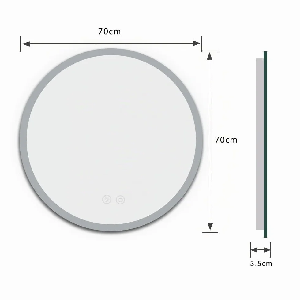 Panana Miroir de salle de bain rond étanche LED éclairé avec fonction anti-buée/désembuage/lumière dégradée - Monté au mur - Capteur - Anti-buée (rond 70 cm * 70 cm)