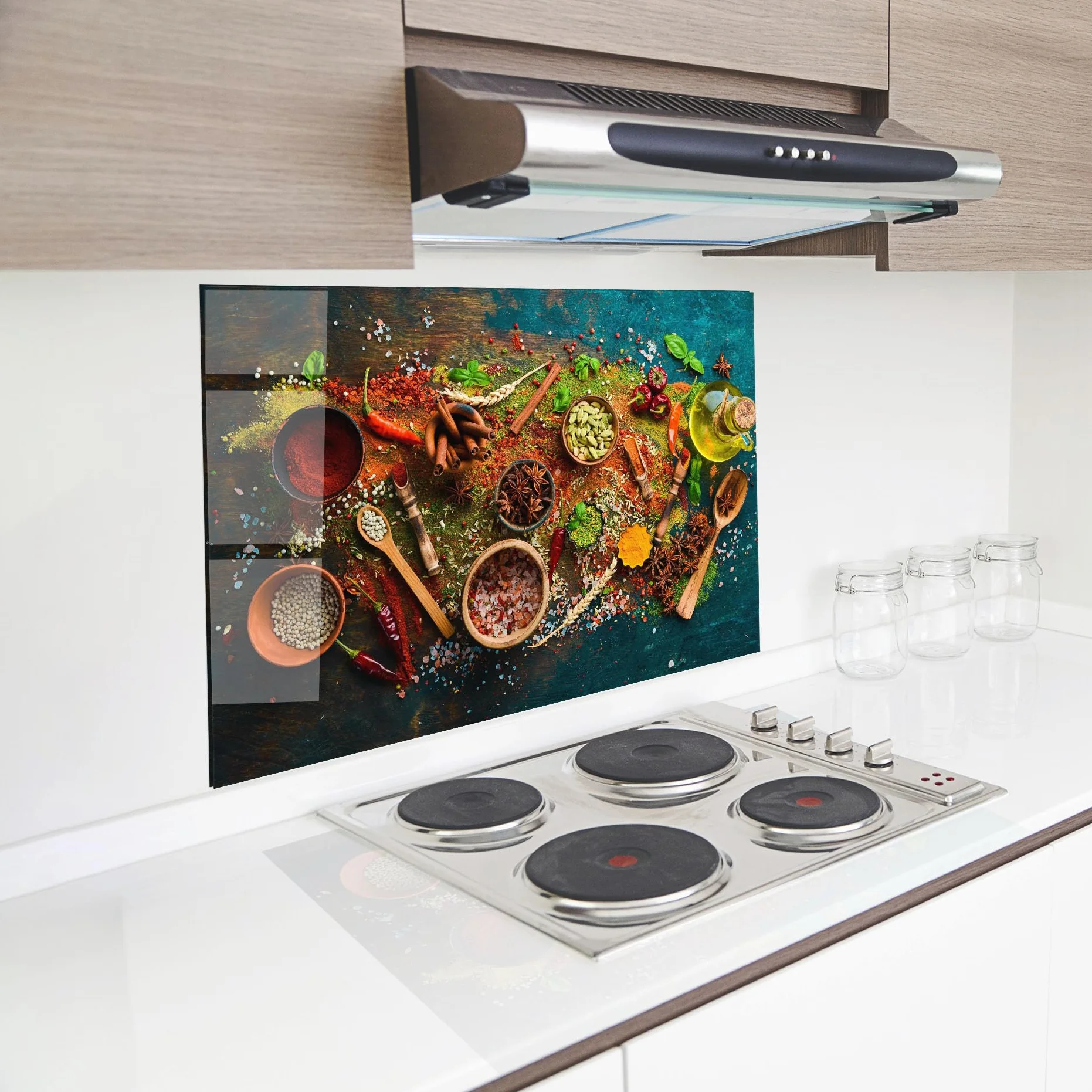 ARTHUB® Crédence de Cuisine en Verre 60x80 cm, Seasonings Mix | Protection Contre Les éclaboussures, Revêtement Mural en Carreaux, Plaque en Verre, Verre trempé, Aliments, Épices