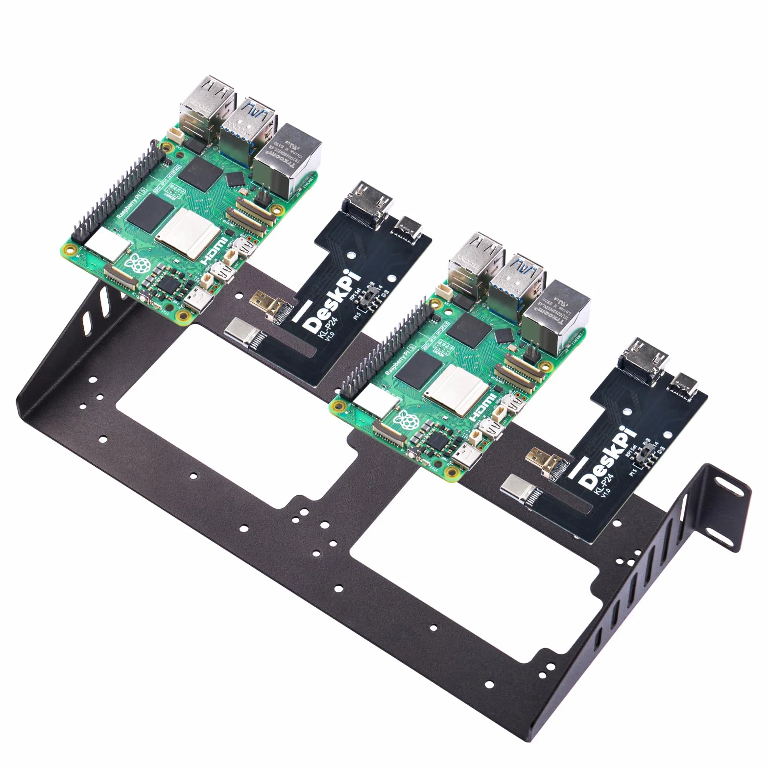 GeeekPi DeskPi RackMate Accessories SBC Shell 10 cali 1U Rack, z 2PCS Micro HDMI do HDMI Adapter Board KL-P24 dla Raspberry Pi 5 / Pi 4B