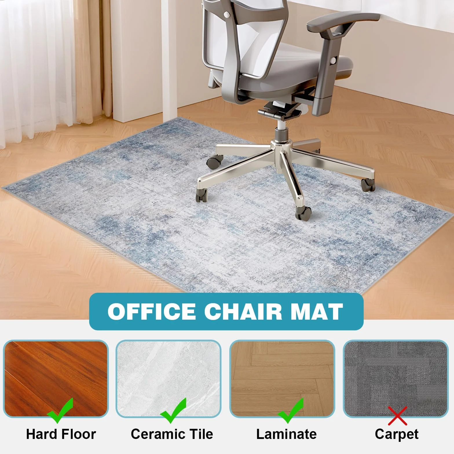 Tapis de protection de sol pour chaise de bureau 120x150cm, sous-main pour chaise de bureau, tapis de protection pour sols durs, tapis antidérapant pour chaise de bureau, sous-main pour sols durs