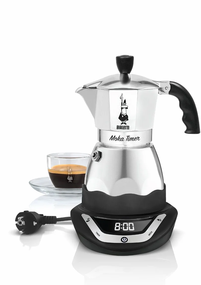 Bialetti - 6093 - Easy Timer - Cafetière Italienne Electrique en Inox - 6 Tasses - Noir/Gris - 270 ml