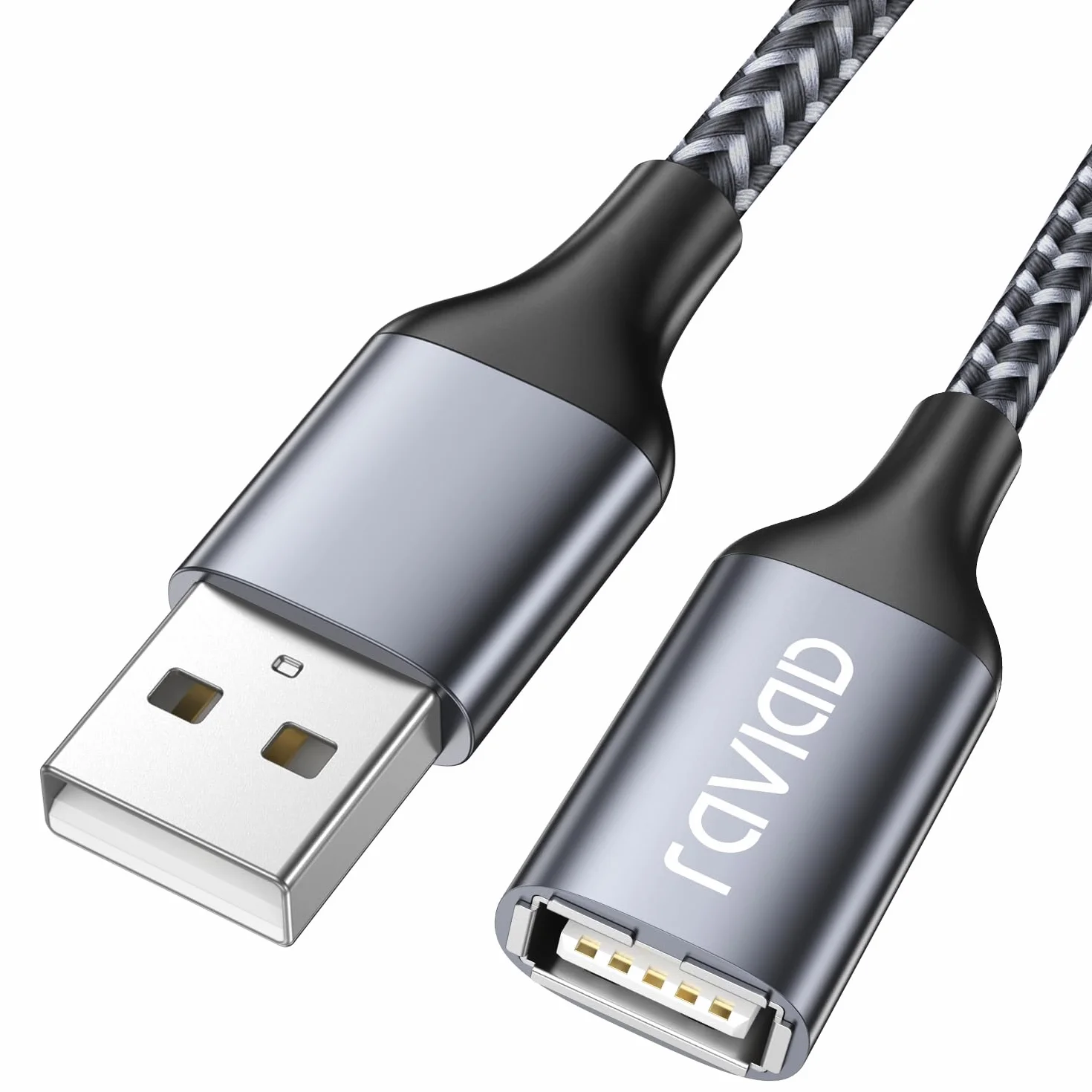 RAVIAD Câble Rallonge USB 2.0 2M Mâle A vers Femelle A Nylon Tressé Gris