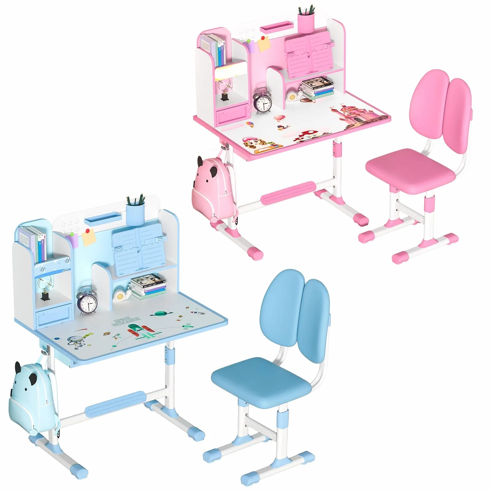 Ensemble de bureau et de chaise réglables pour enfants - Chaises d'apprentissage avec séparateurs et tiroirs - Bureau avec chaises ergonomiques - Ensemble de chaises de bureau pour enfants avec
