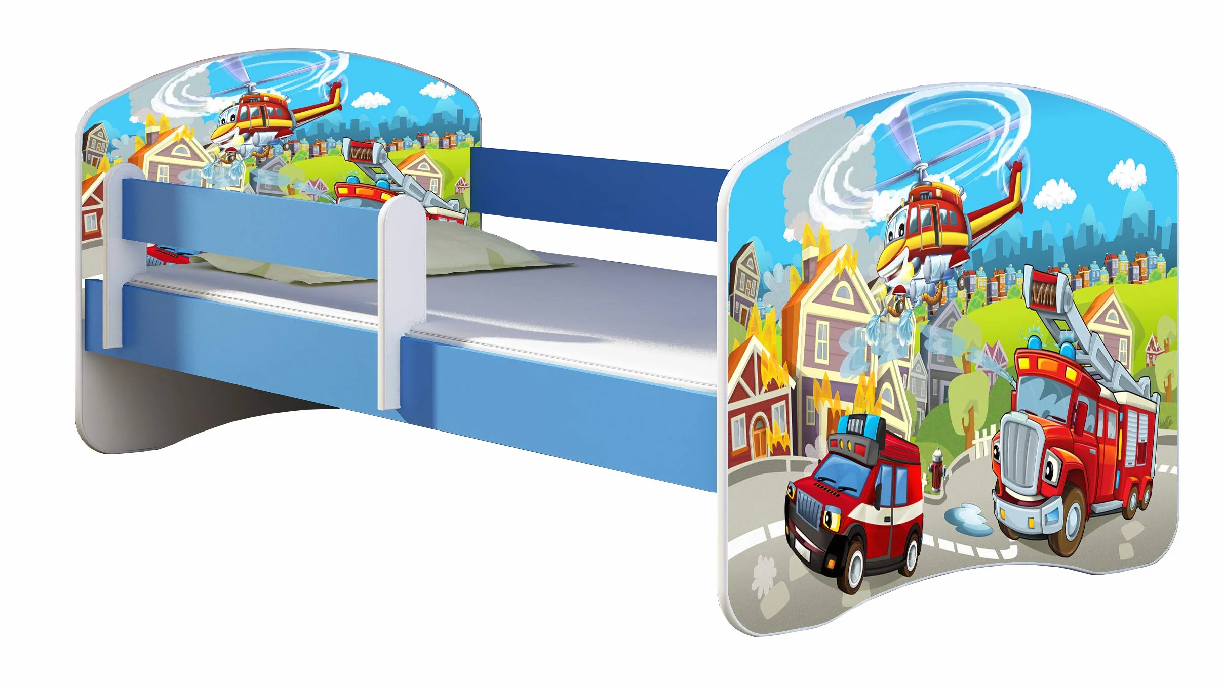 ACMA Lit Enfant Junior TIROIR Matelas sommier Gratuite Bleu Meubles pour Enfants II (36 Sapeurs Pompiers, 140 x 70 cm)