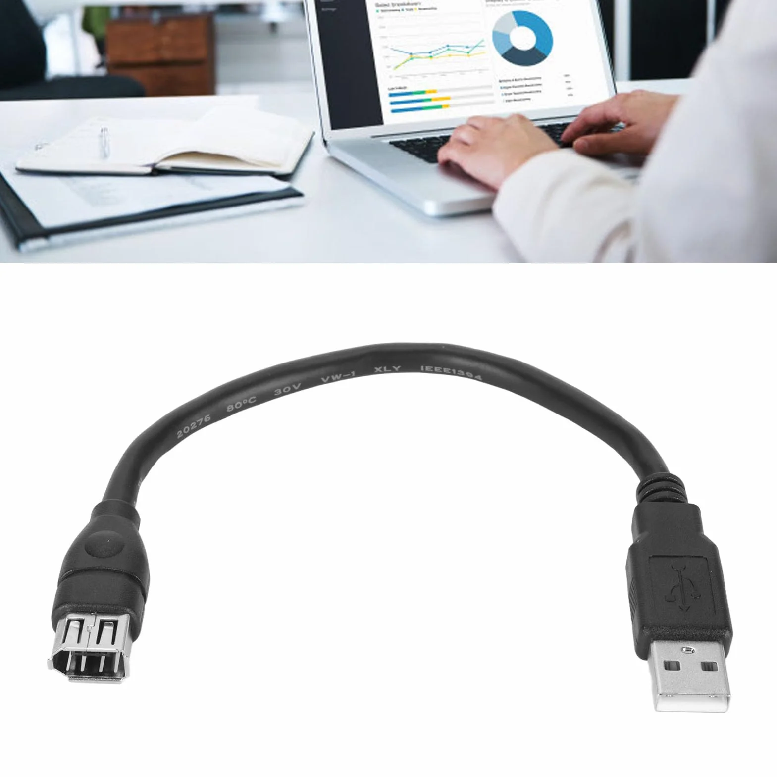 Asixxsix Firewire 1394 6-pinowy kabel do ładowania USB, Firewire IEEE 1394 6-pinowy żeński na USB 2.0 A męski Adapter Kabel konwertujący do aparatu cyfrowego, cyfrowych rejestratorów wideo,