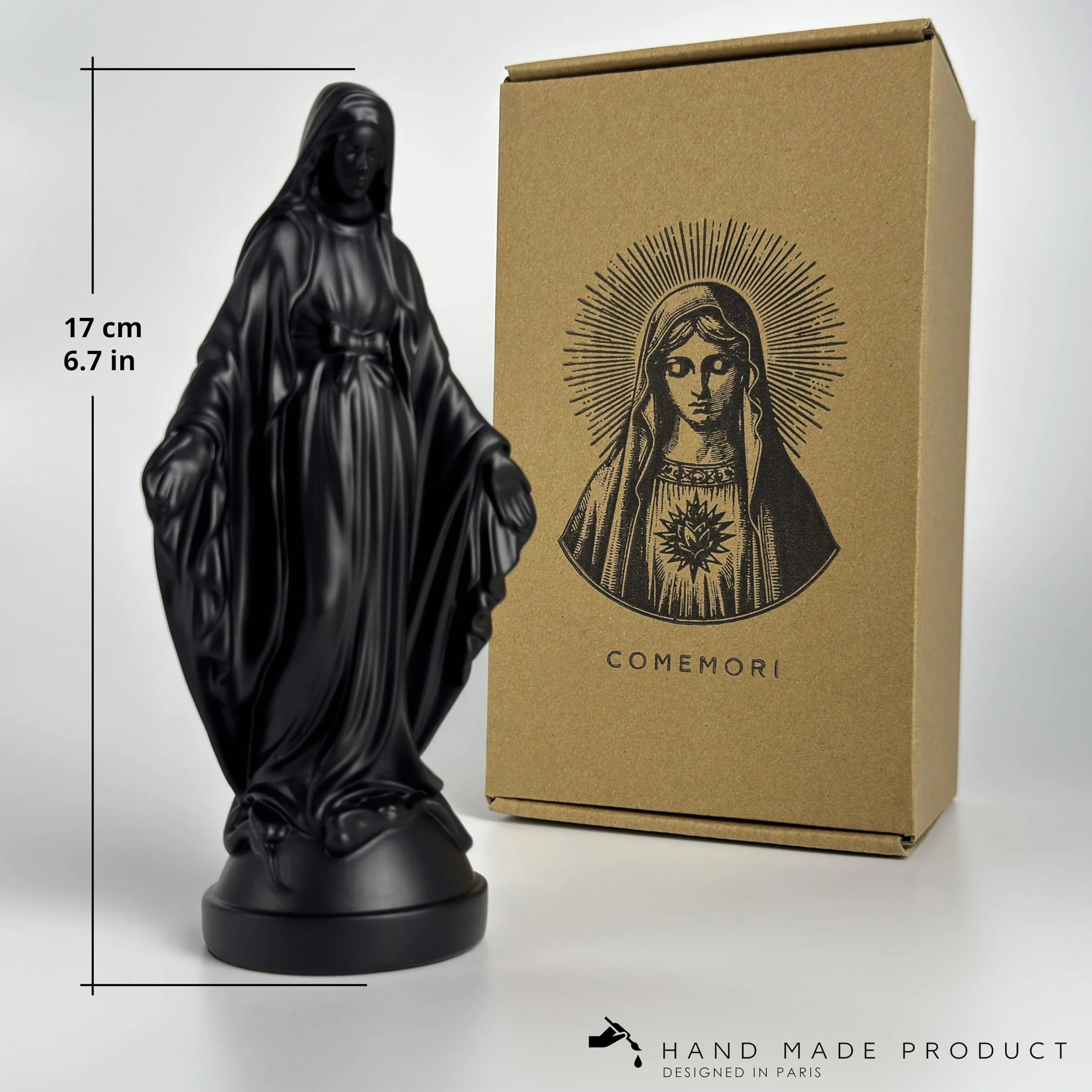 Statue Moderne Vierge Marie Figurine Décorative en Résine Cadeau Unique de Collection Noir