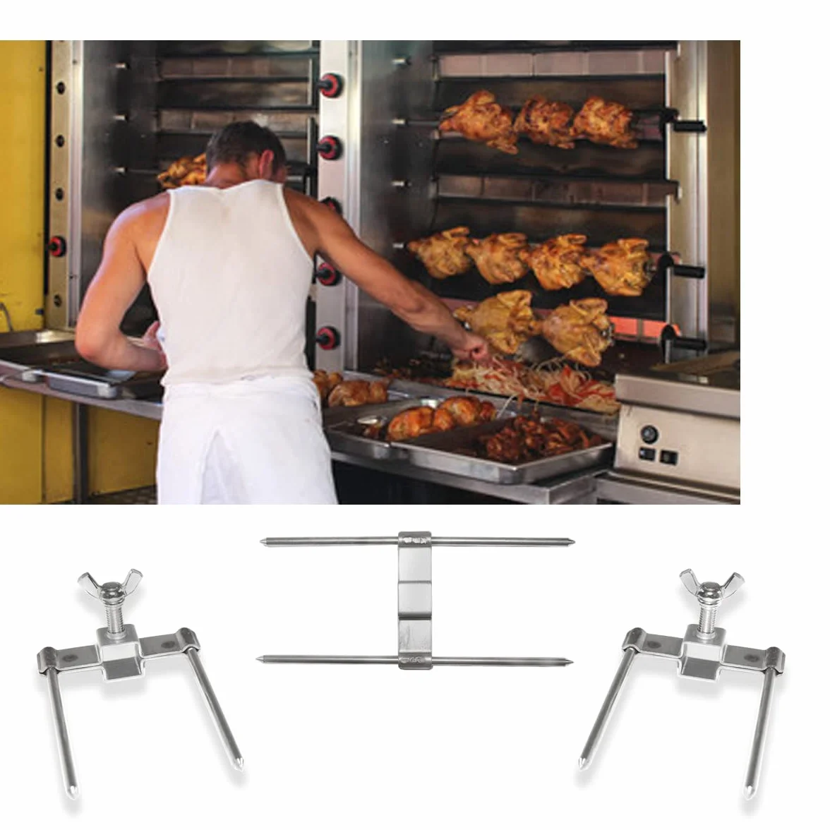 Lot de 10 brochettes de rôtissoire à poulet en acier, fourchette rotative professionnelle, pièce de rechange universelle 12 mm