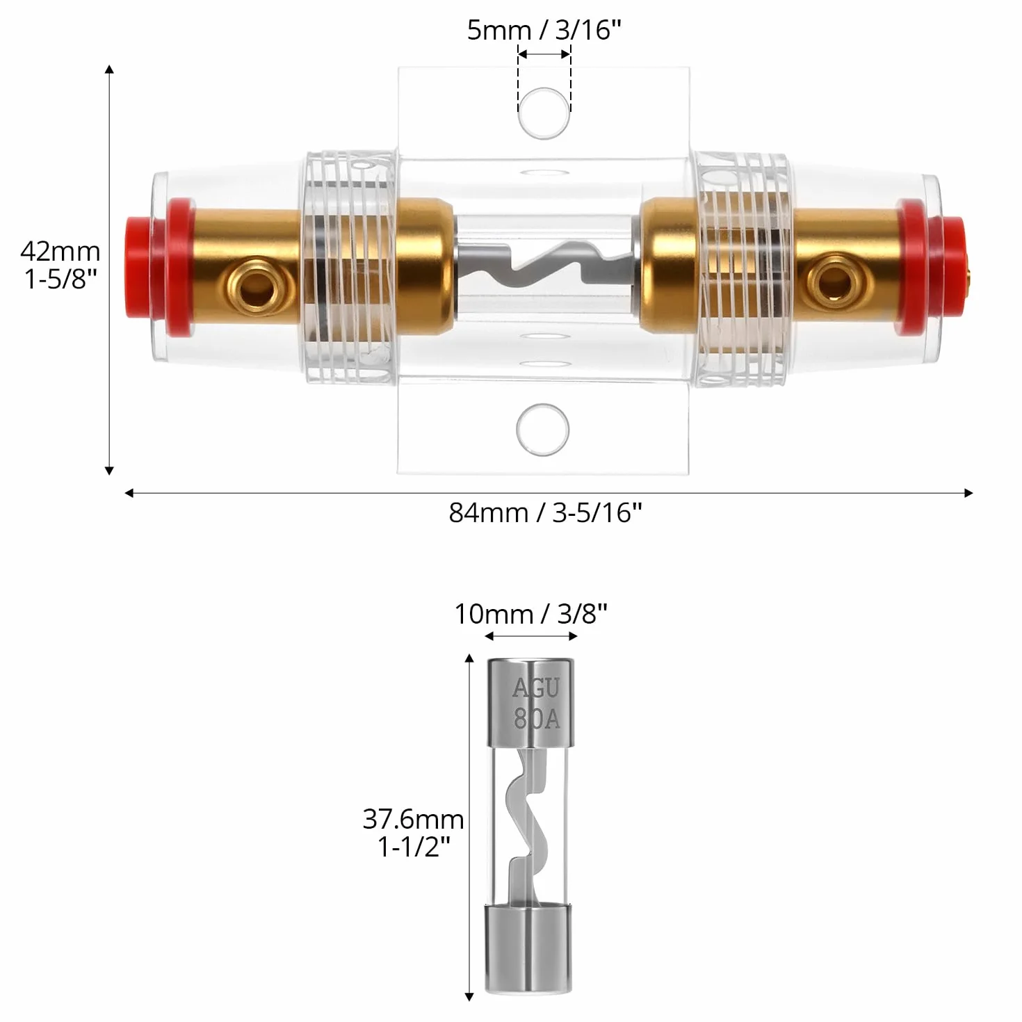 QWORK AGU Inline uchwyt bezpiecznikowy 80 A z 2 sztukami bezpieczników 80A AGU do samochodu, alarmu audio, wzmacniacza, kompresora