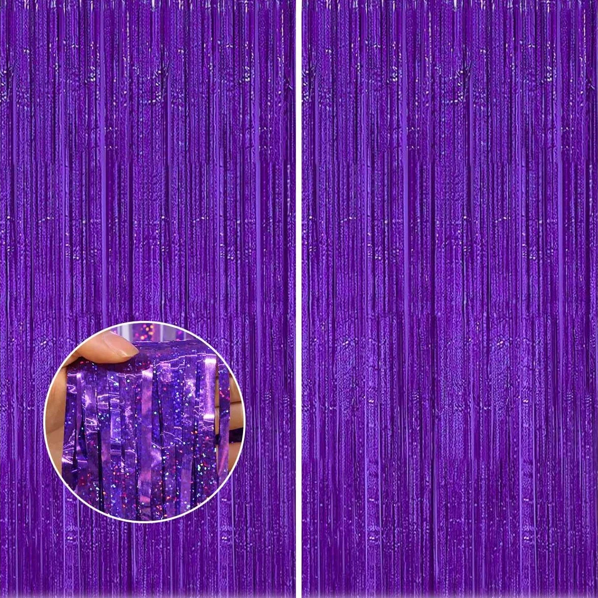 Rideaux de fond pailletés violets pour fête, anniversaire, Nouvel An, lot de 2