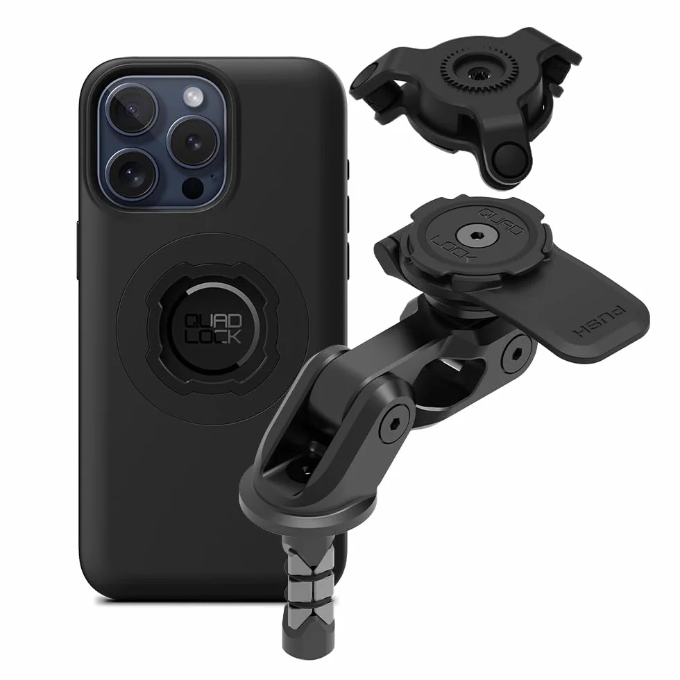 Quad Lock Rura Sterowa Widelca Motocyklowa Uchwyt Telefonu PRO Zestaw z Amortyzatorem Drgań i iPhone 15 Pro Max MAG Etui