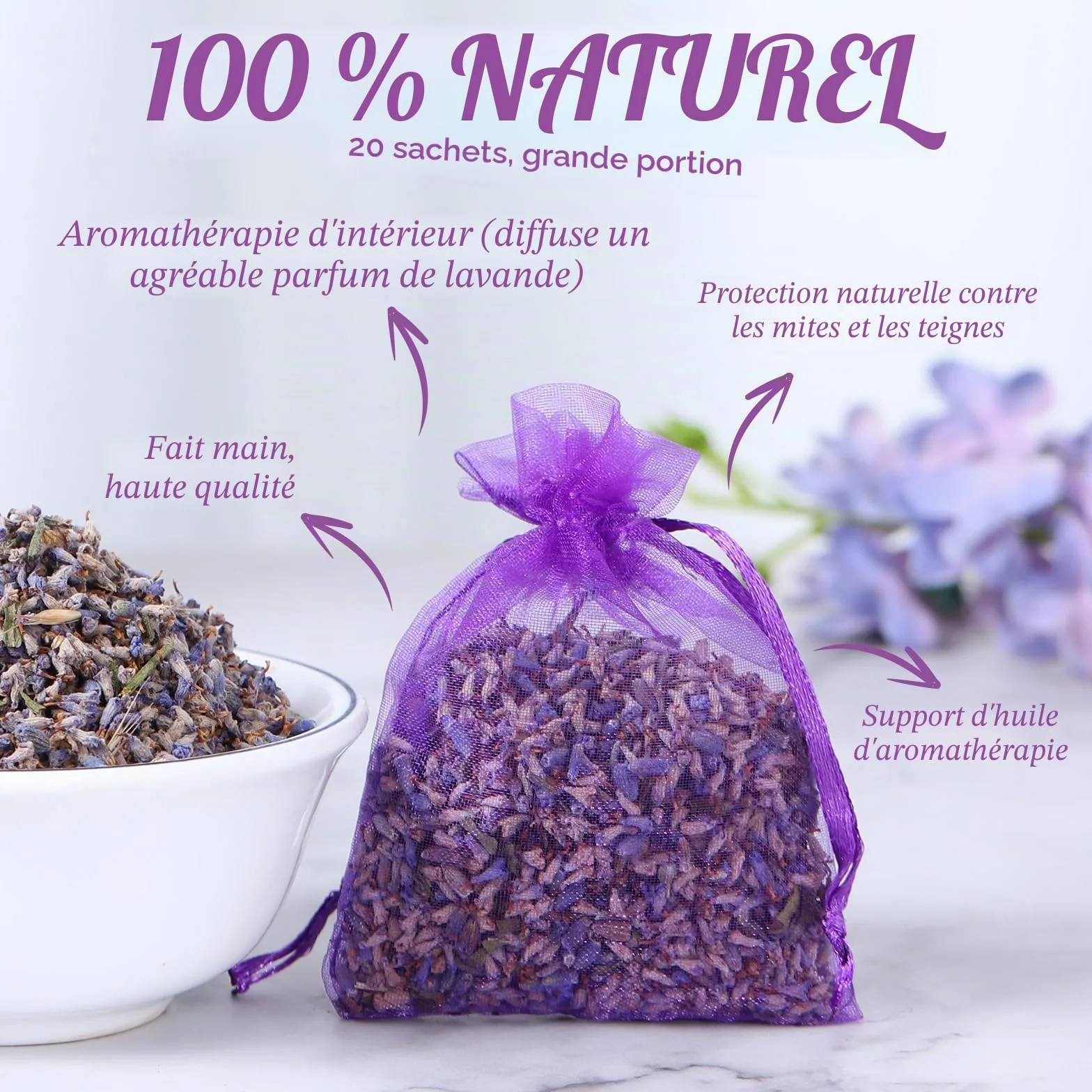 Lavande Séchée Naturelle Anti Mites Textiles 20 Sachets Armoires Tiroirs