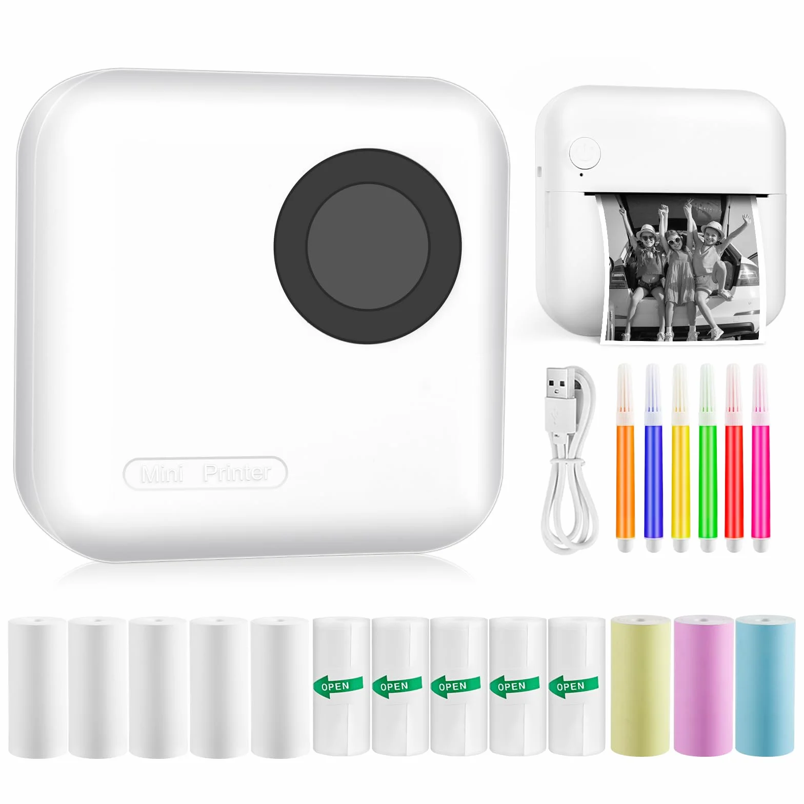 Imprimante Photo Portable sans Fil BT, Mini Imprimante Thermique Instantané, pour Photos et Étiquettes