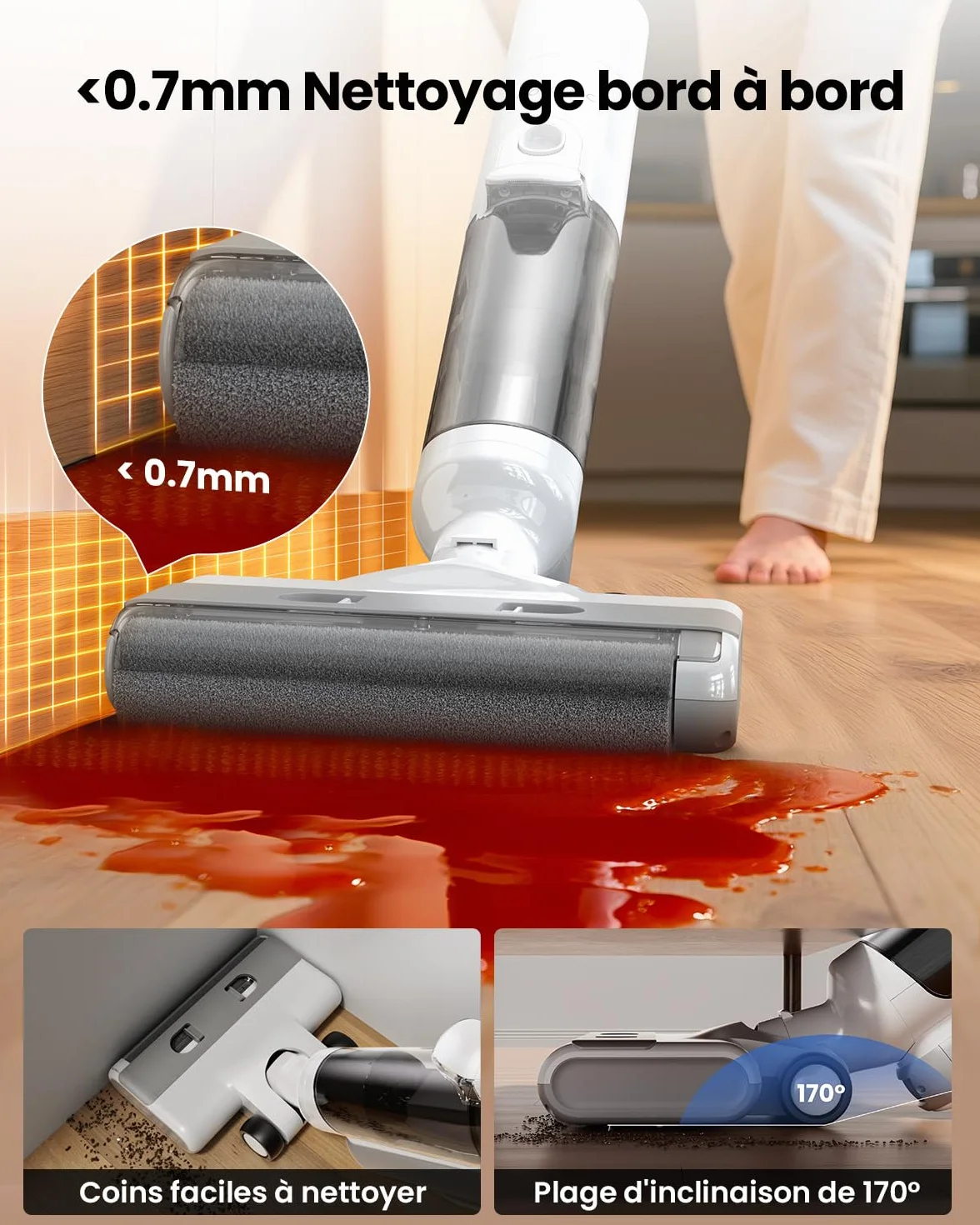 Proscenic F10 Ultra+ Aspirateur Laveur sans Fil,60 Mins Aspirateur Balai sans Fil Sec et Humide,Léger Aspirateur Eau et Poussière,Laveur de Sol,Autonettoyant,1.3L,Nettoyage des Angles,Bords,Sols Durs