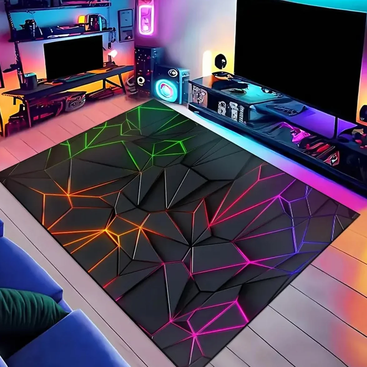 Tapis Gamer Sol en Flanelle Neon Gaming Antidérapant 50x80cm pour Chambre Ado