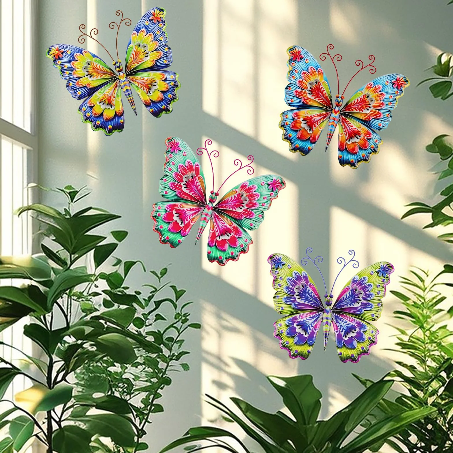 YiYa 4 Pièces Décoration Murale en Métal Papillon Art Mural pour Jardin Exterieur