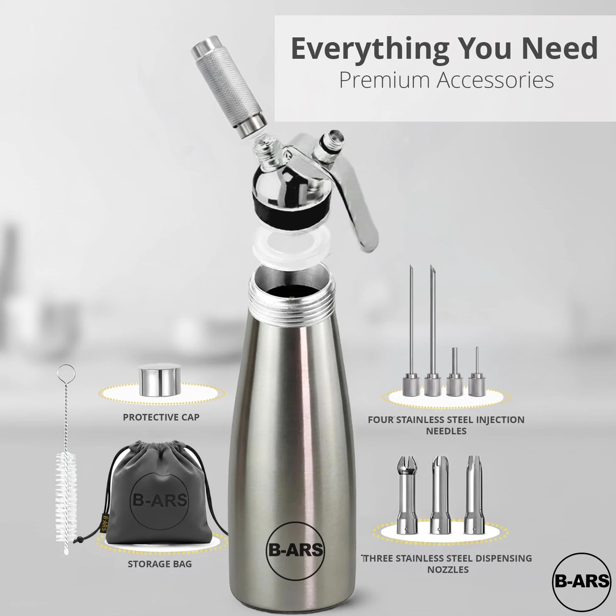 Siphon Chantilly Acier Inoxydable 1L avec Buses Décoratives et Accessoires